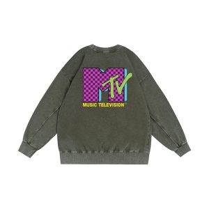ZeitStitch Neon Check MTV Vintage-Wash Crewneck