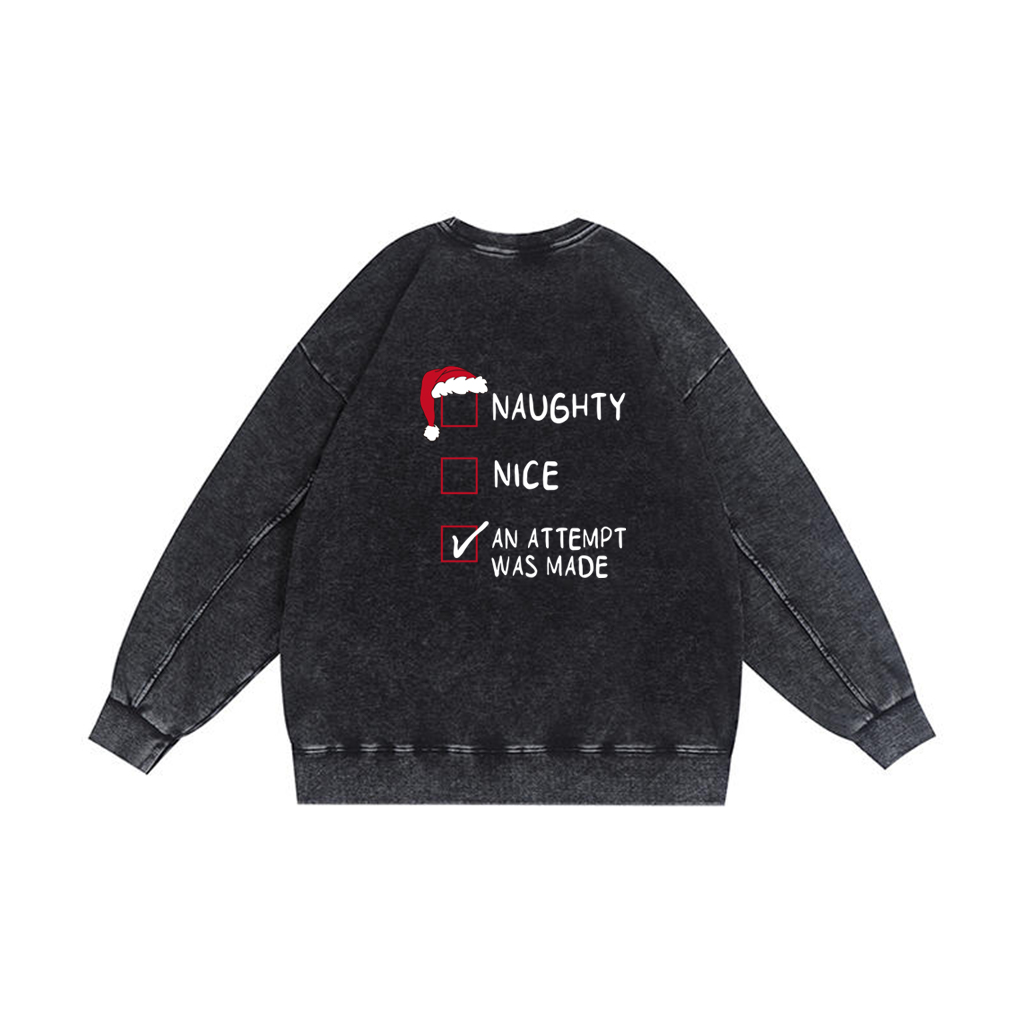 ZeitStitch “An Attempt Was Made” Santa Checklist Washed Crewneck