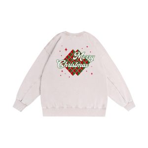 ZeitStitch Merry Mosaic Mineral-Wash Crewneck — Full-Back Panel & Micro Chest Mark